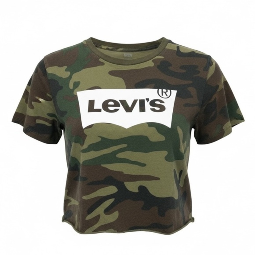 Levi's Camo Crop Tee - Green & Dark Green Size Small
